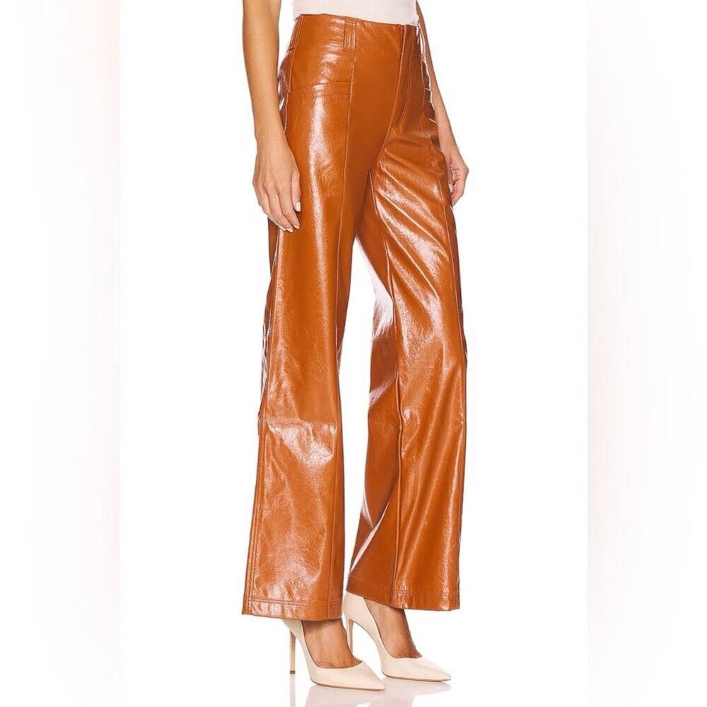 NWT FREE PEOPLE Star Crossed Lovers Vegan Leather Pants wide leg tan